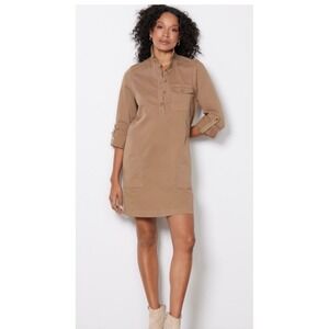 MICHAEL STARS Eleanor Popover Shirt Dress Safari Tan XS NEW Utility Casual